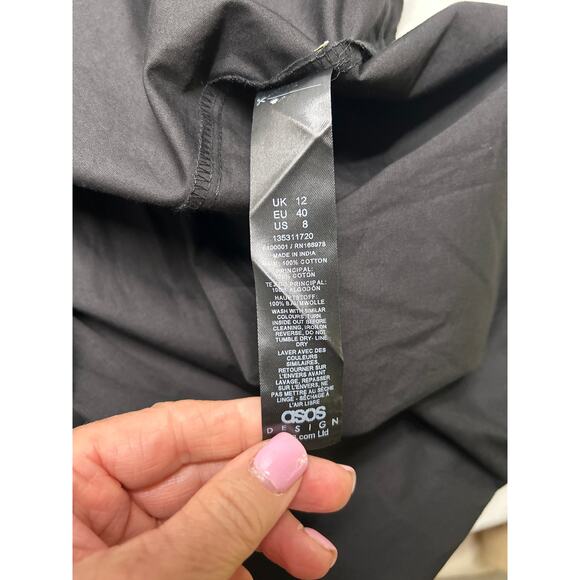 ASOS DESIGN Curve cotton v-neck mini smock dress in black Size 8 - Picture 7 of 9